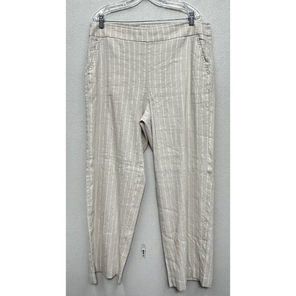 Chicos Linen Blend Metallic Stripe Pants 2.5 US 14 Beige White Straight Pull On - Picture 1 of 7